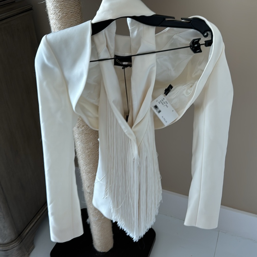 NWT Barbara Bui ivory cream white bolero jacket and fringe halter vest 36 XS 2-4